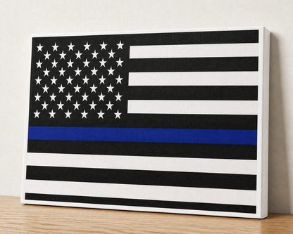 Thin Blue Line American Flag Canvas & Metal Print – Black & White Patriotic Wall Art