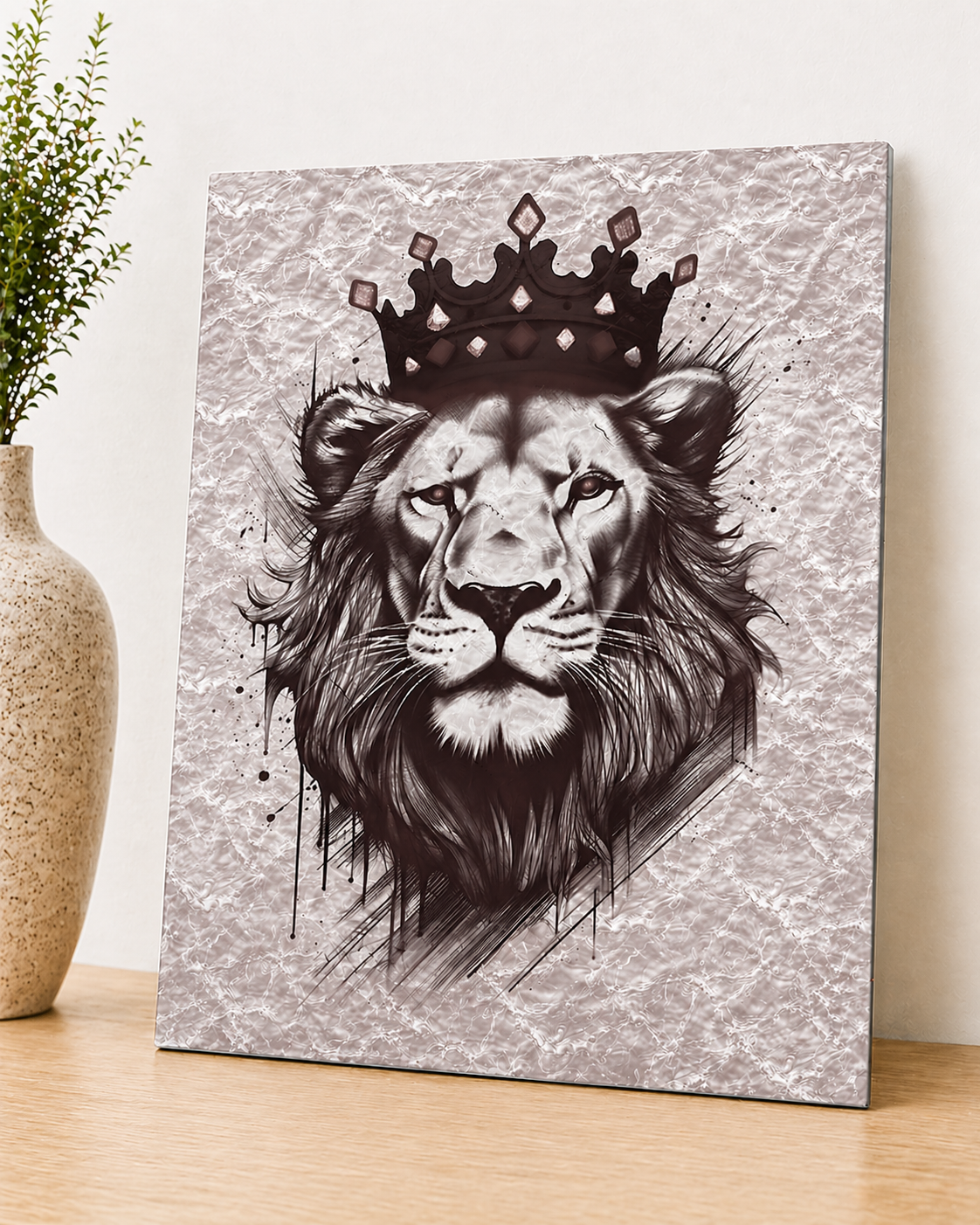 Crowned Lion Canvas & Metal Print – Regal King Wall Art