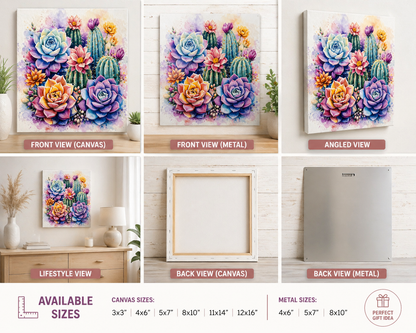 Vibrant Cactus Succulent Wall Art – Canvas or Metal Print – Colorful Desert Floral Boho Decor
