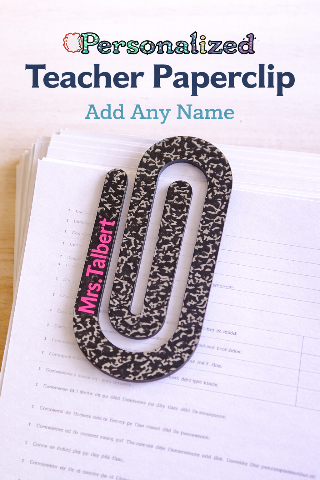Personalized Jumbo Paperclip - Composition Notebook