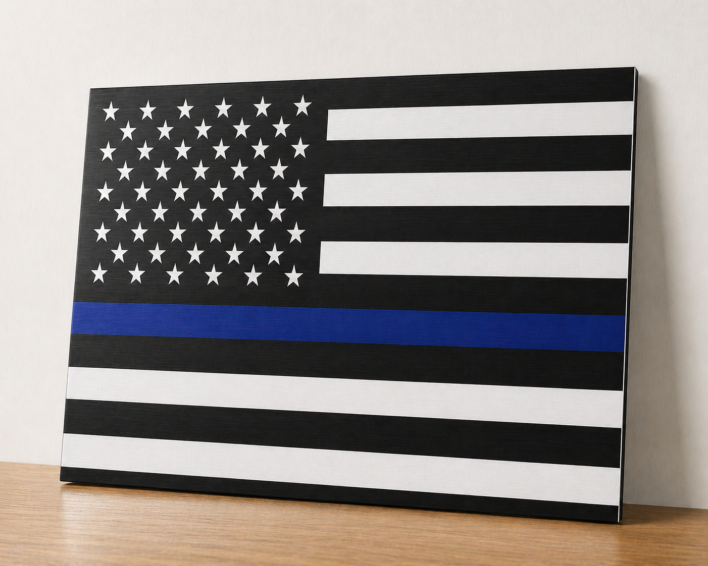 Thin Blue Line American Flag Canvas & Metal Print – Black & White Patriotic Wall Art