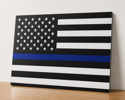 Thin Blue Line American Flag Canvas & Metal Print – Black & White Patriotic Wall Art