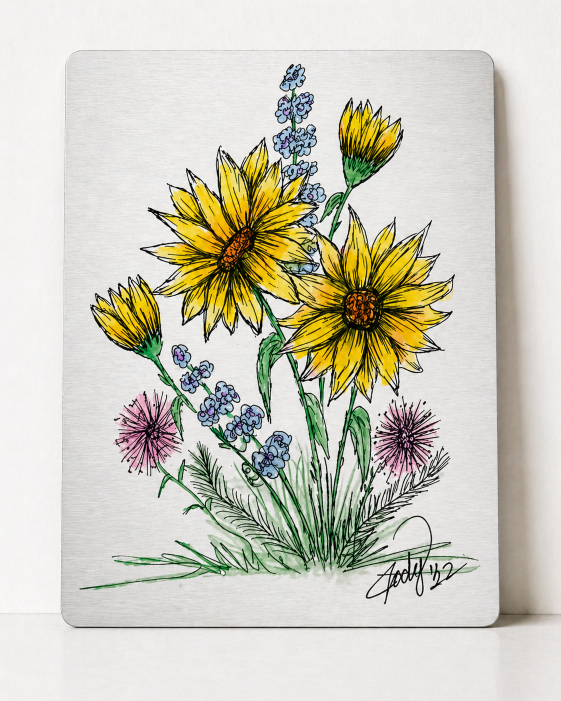 Hand-Drawn Wildflower Sunflower Canvas & Metal Print – Pen & Ink Floral Art by Jody Prell