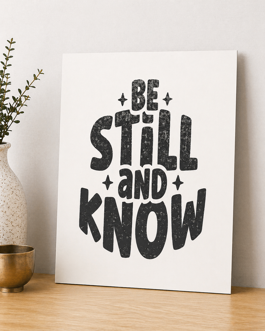 “Be Still and Know” Canvas & Metal Print – Minimalist Faith Wall Art