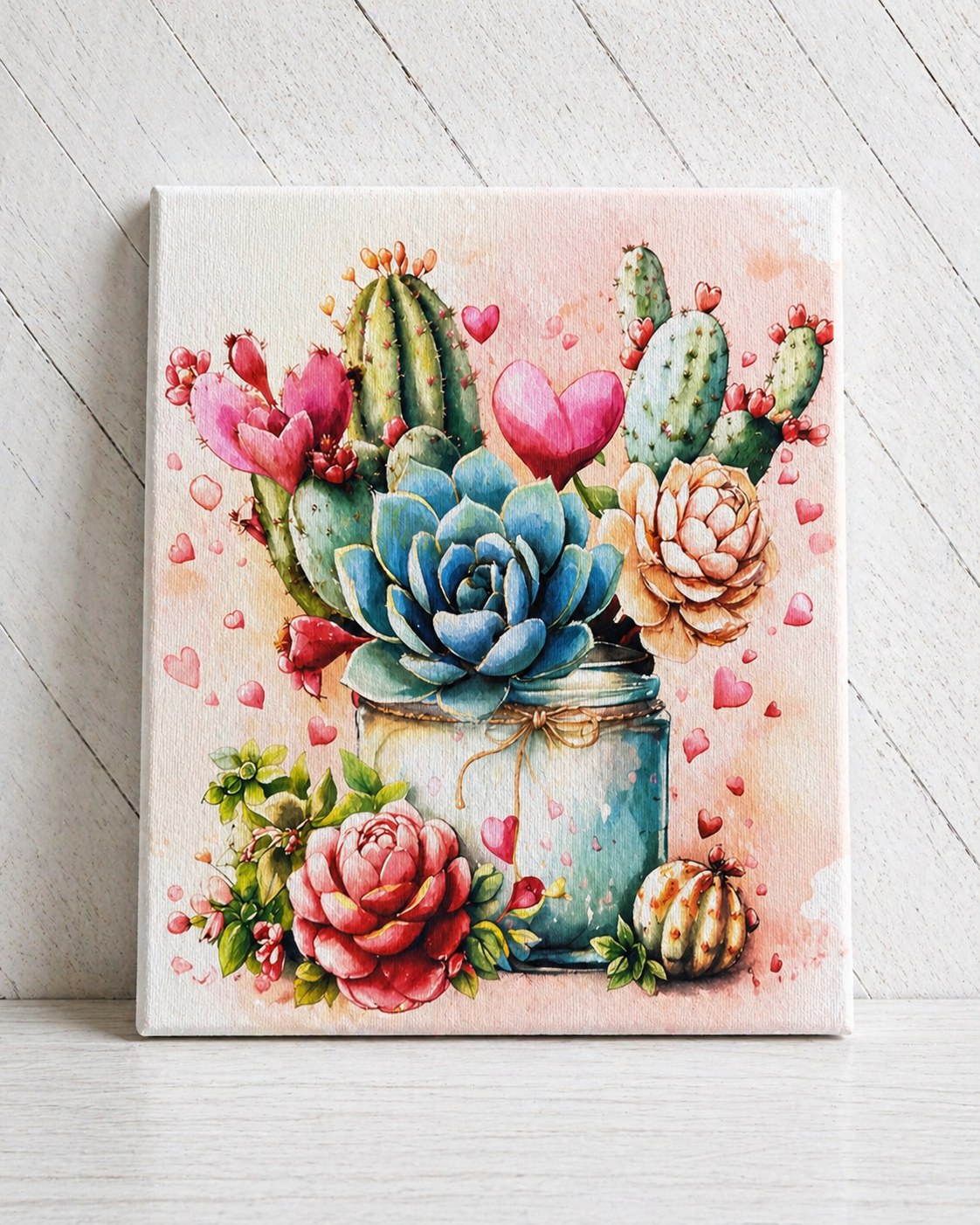 Cactus Succulent Jar Wall Art – Canvas or Metal Print – Floral Desert Decor – Western Boho Artwork