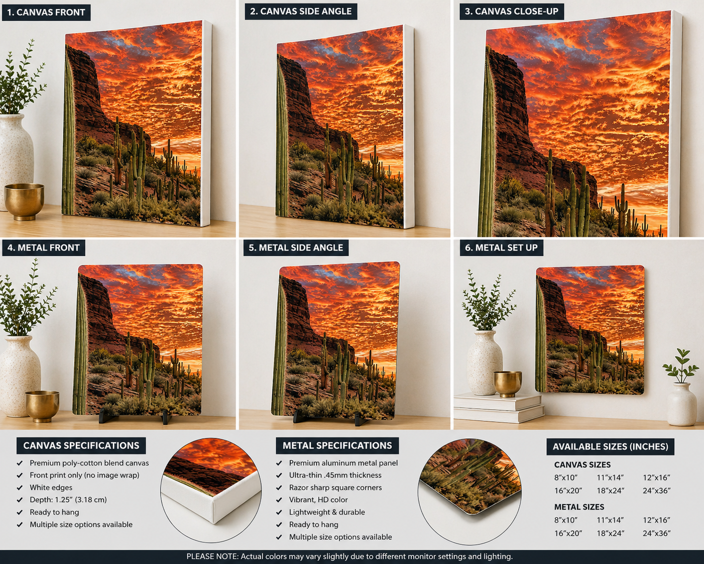 Desert Fire Sunset Canvas & Metal Print – Southwest Cactus Landscape Wall Art