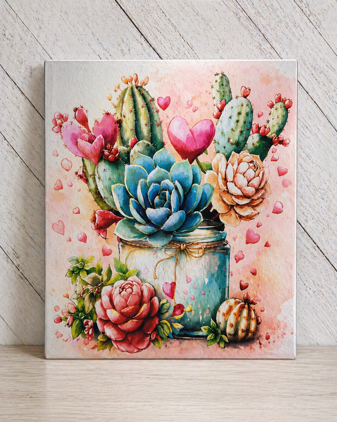 Cactus Succulent Jar Wall Art – Canvas or Metal Print – Floral Desert Decor – Western Boho Artwork
