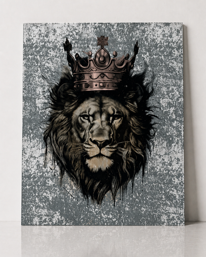 Crowned Lion Canvas & Metal Print – King Lion Wall Art | Bold Statement Decor