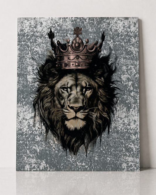 Crowned Lion Canvas & Metal Print – King Lion Wall Art | Bold Statement Decor
