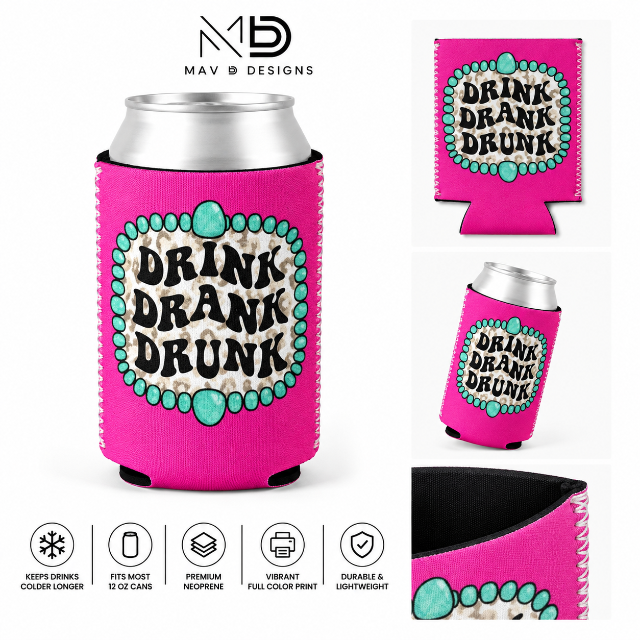 Vibrant Pink Drink Drank Drunk | 12 oz Can Koozie