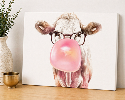 Funny Cow Bubblegum Canvas & Metal Print – Playful Farmhouse Wall Art