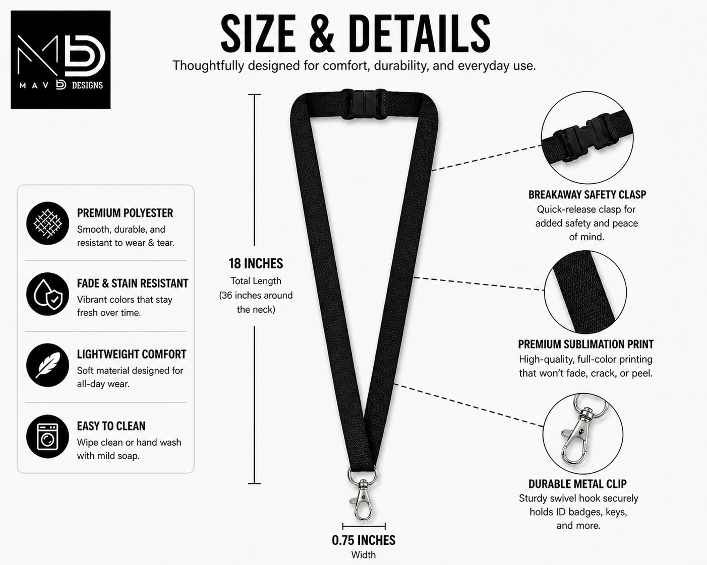 Black Checkerboard Lanyard – Breakaway ID Badge Holder | Durable Strap for Work, Keys & Everyday Use