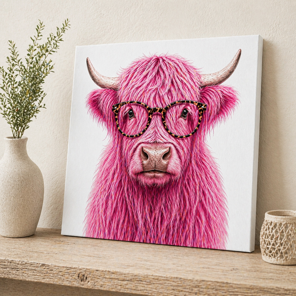 Pink Highland Cow Canvas & Metal Print – Chic Rustic Farmhouse Wall Art