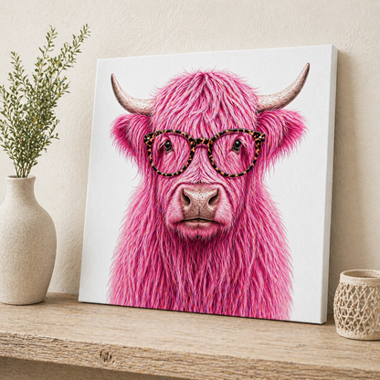 Pink Highland Cow Canvas & Metal Print – Chic Rustic Farmhouse Wall Art