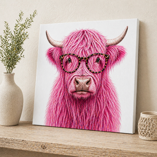 Pink Highland Cow Canvas & Metal Print – Chic Rustic Farmhouse Wall Art