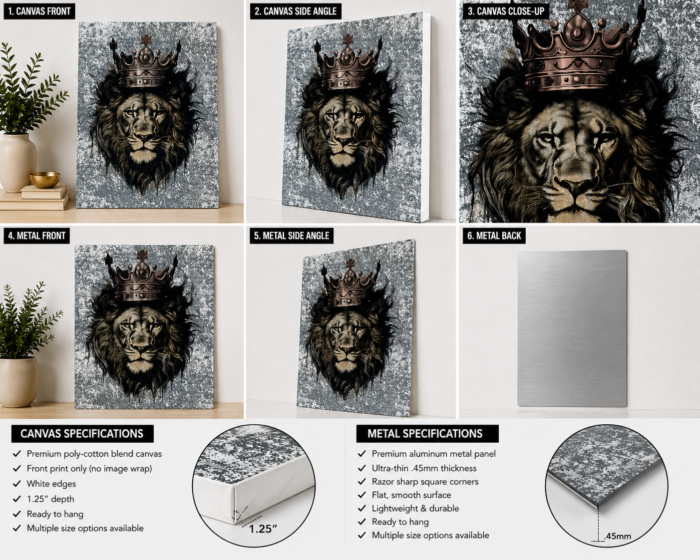 Crowned Lion Canvas & Metal Print – King Lion Wall Art | Bold Statement Decor