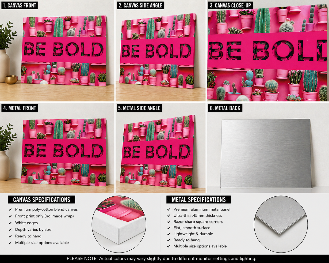 “Be Bold” Canvas & Metal Print – Vibrant Pink Cactus Wall Art | Modern Statement Decor
