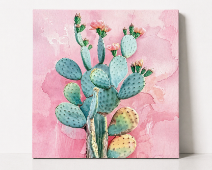 Pink Prickly Pear Cactus Canvas & Metal Print – Southwest Desert Wall Art