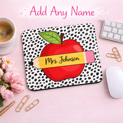 Personalized Teacher Mouse Pad - Teacher Dalmatian Pink Apple