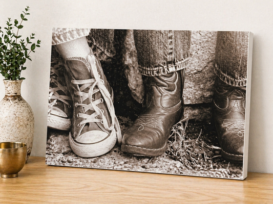 Vintage Boots & Sneakers Canvas & Metal Print – Rustic Lifestyle Wall Art