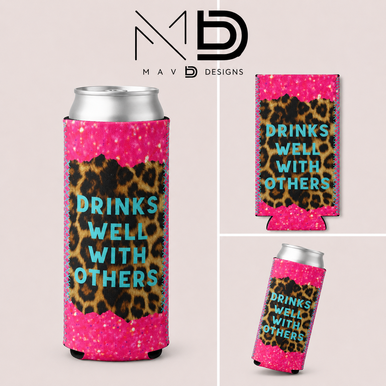 Drinks Well WIth Others | 12 oz Tall Skinny Can Koozie