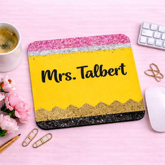 Personalized Teacher Mouse Pad - Pencil Sparkle