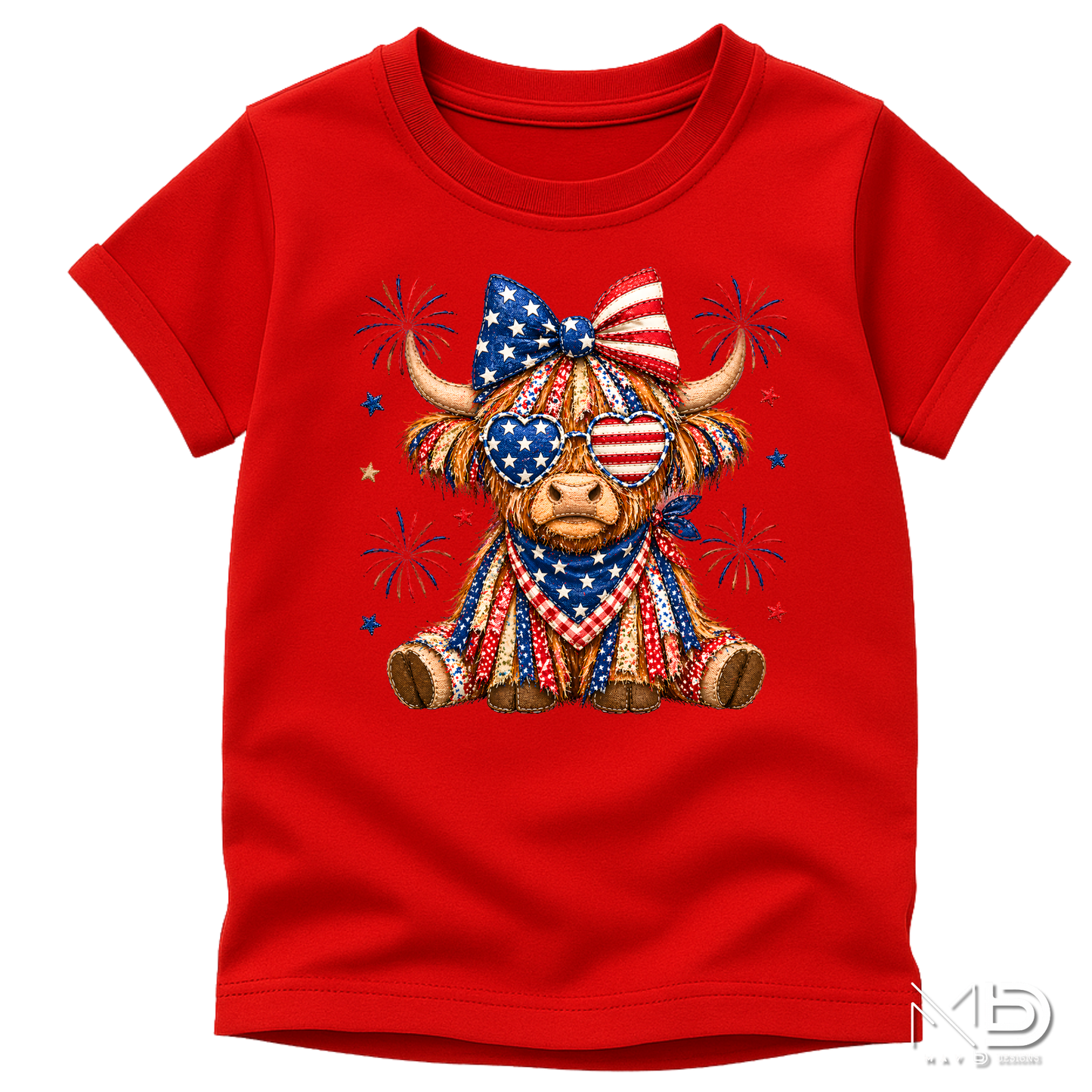 Patriotic Highland Cow Shirt | USA Flag Highland Cow Tee | Fourth of July Cow Graphic T-Shirt