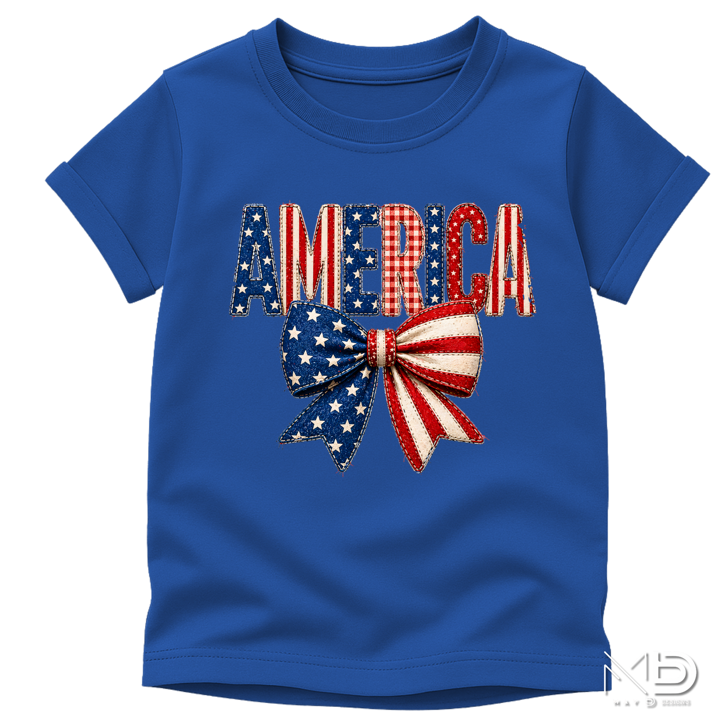 America Patriotic Bow Shirt | Red White & Blue Coquette Tee | Fourth of July Graphic T-Shirt
