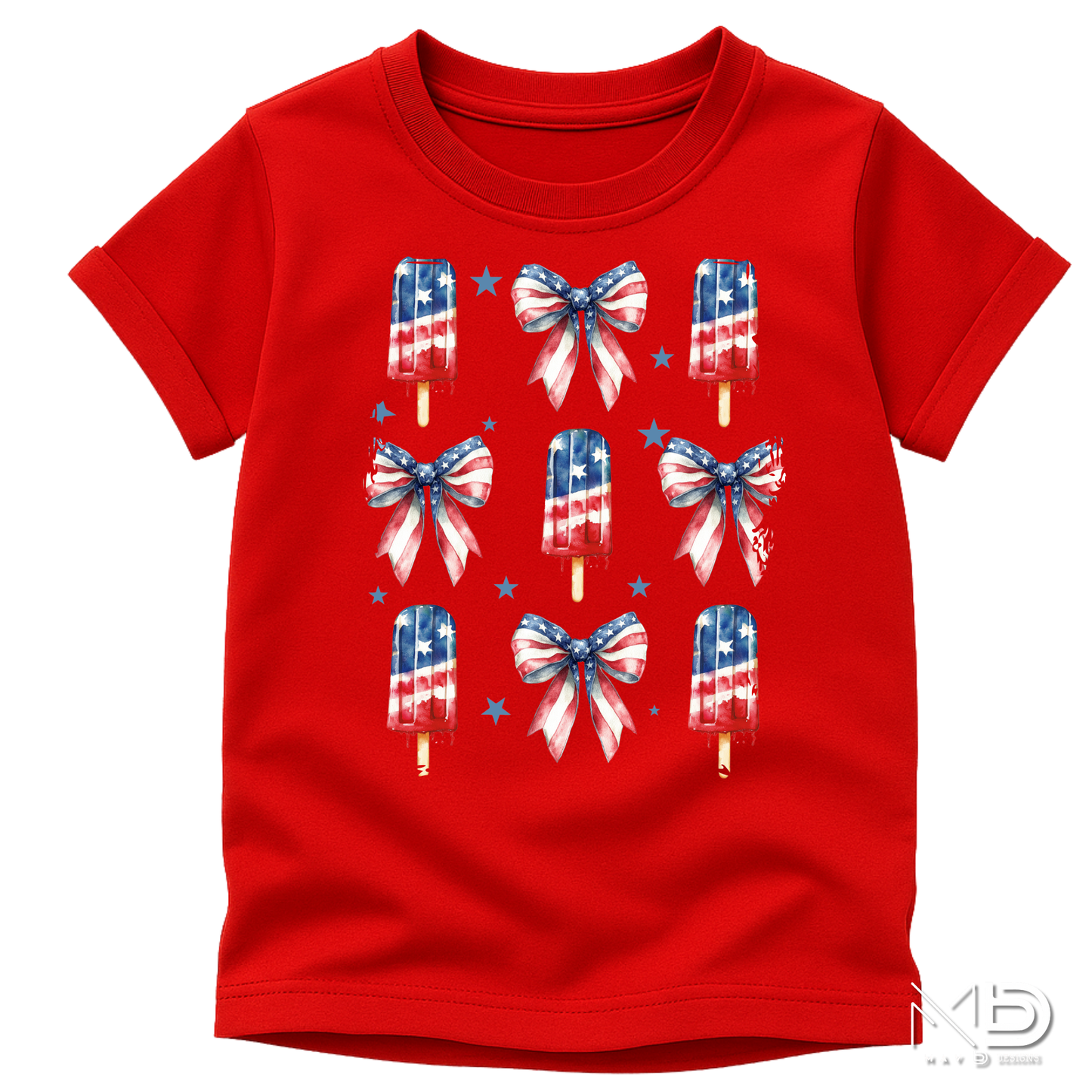 Patriotic Popsicle Shirt | Fourth of July Bow Tee | Red White Blue Summer Graphic T-Shirt