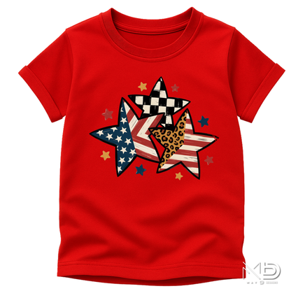 Patriotic Stars Shirt | USA Flag & Leopard Print Graphic Tee