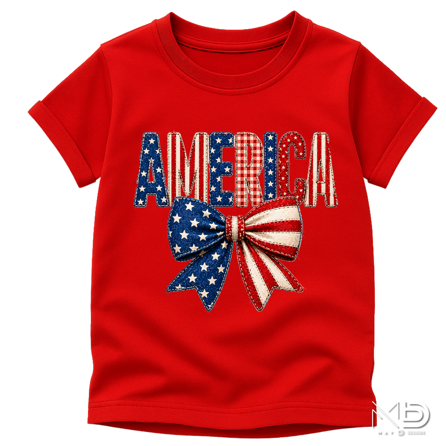 America Patriotic Bow Shirt | Red White & Blue Coquette Tee | Fourth of July Graphic T-Shirt