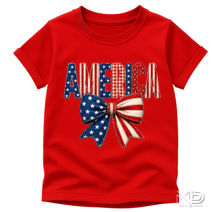 America Patriotic Bow Shirt | Red White & Blue Coquette Tee | Fourth of July Graphic T-Shirt