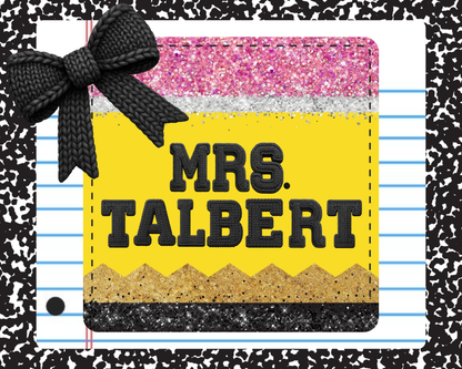 Personalized Teacher Mouse Pad - Glitter Pencil Paper Bow