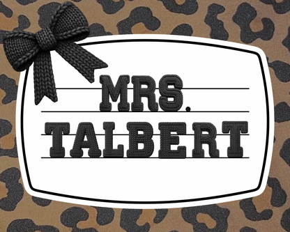 Personalized Teacher Mouse Pad - Knitted Cheetah Black Bow