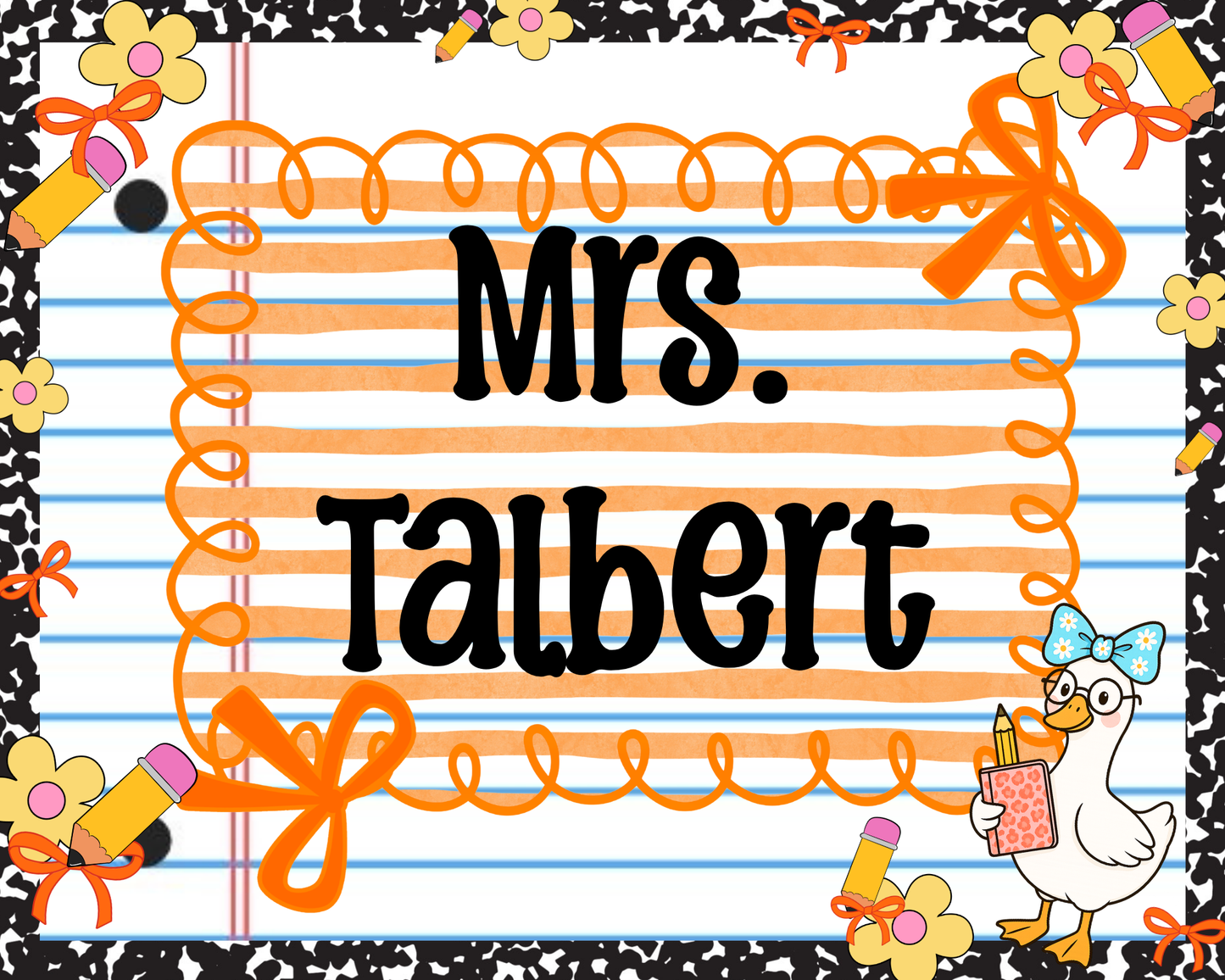 Personalized Teacher Mouse Pad - Orange Stripes Composition Notebook