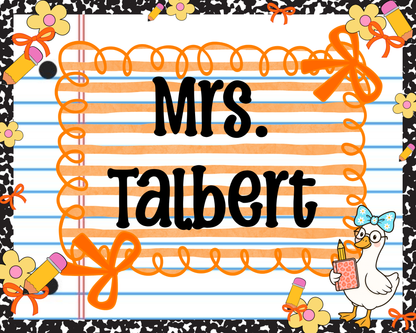 Personalized Teacher Mouse Pad - Orange Stripes Composition Notebook