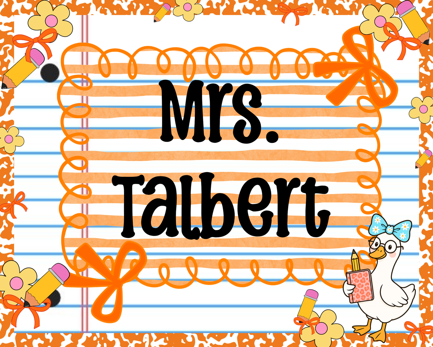 Personalized Teacher Mouse Pad - Orange Stripes Composition Notebook