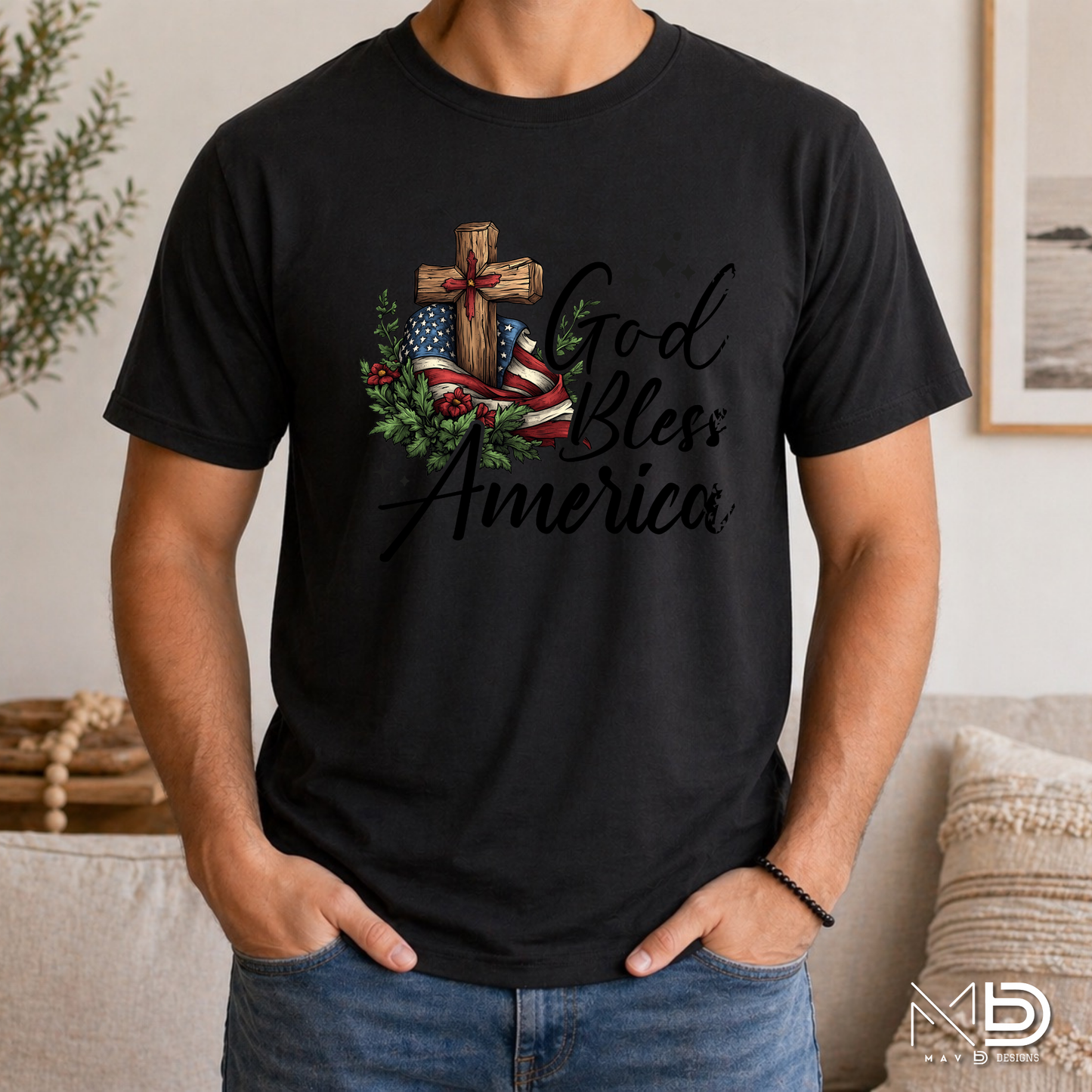 God Bless America Shirt | Christian Patriotic Cross Tee | Faith Family Freedom USA Shirt