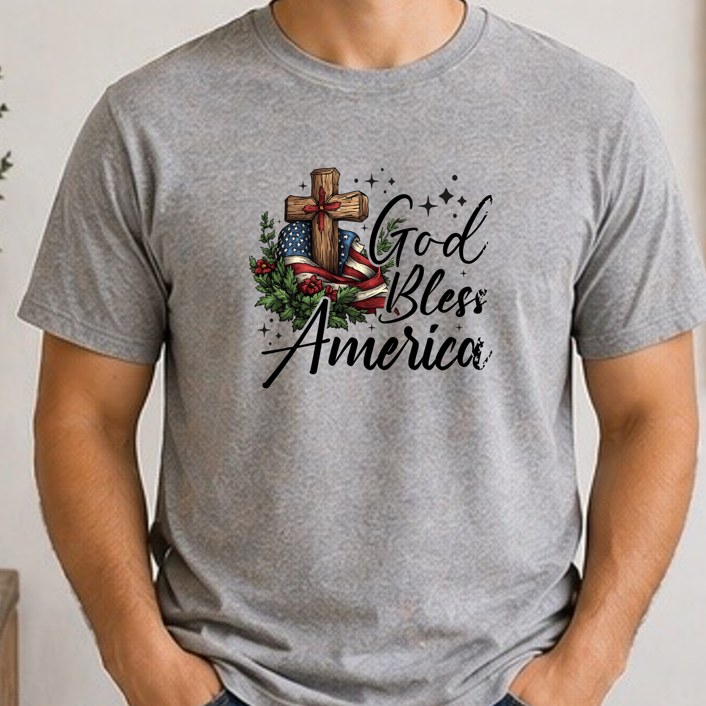 God Bless America Shirt | Christian Patriotic Cross Tee | Faith Family Freedom USA Shirt