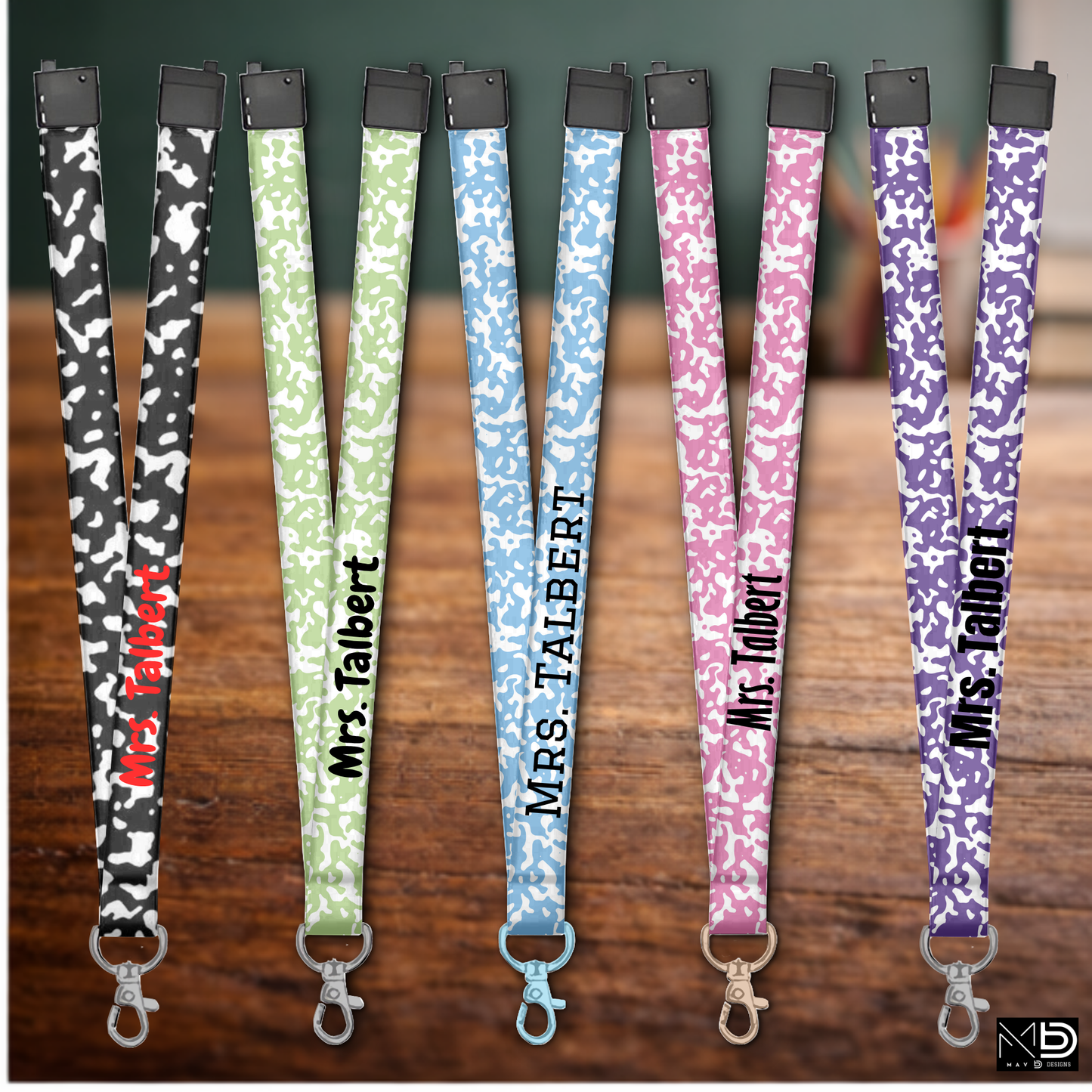 Composition Notebook Themed Sublimation Lanyard – Personalized Teacher Lanyard