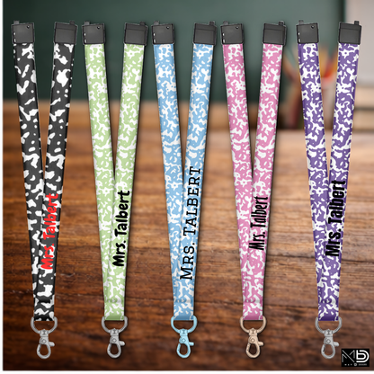 Composition Notebook Themed Sublimation Lanyard – Personalized Teacher Lanyard