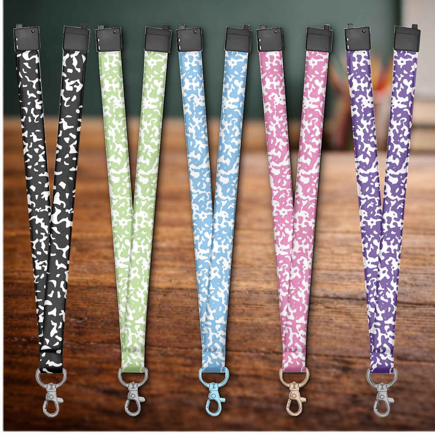 Composition Notebook Themed Sublimation Lanyard – Personalized Teacher Lanyard