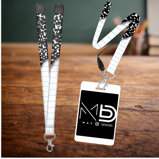 Composition Notebook Themed Sublimation Lanyard – Personalized Teacher Lanyard