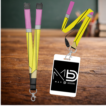 Pencil Themed Sublimation Lanyard – Personalized Teacher Lanyard