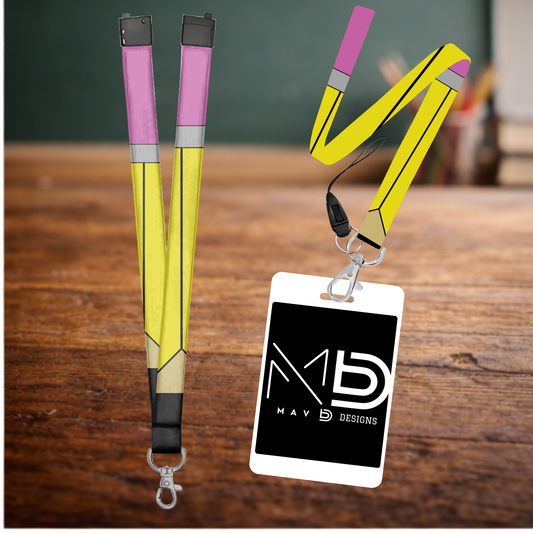Pencil Themed Sublimation Lanyard – Personalized Teacher Lanyard
