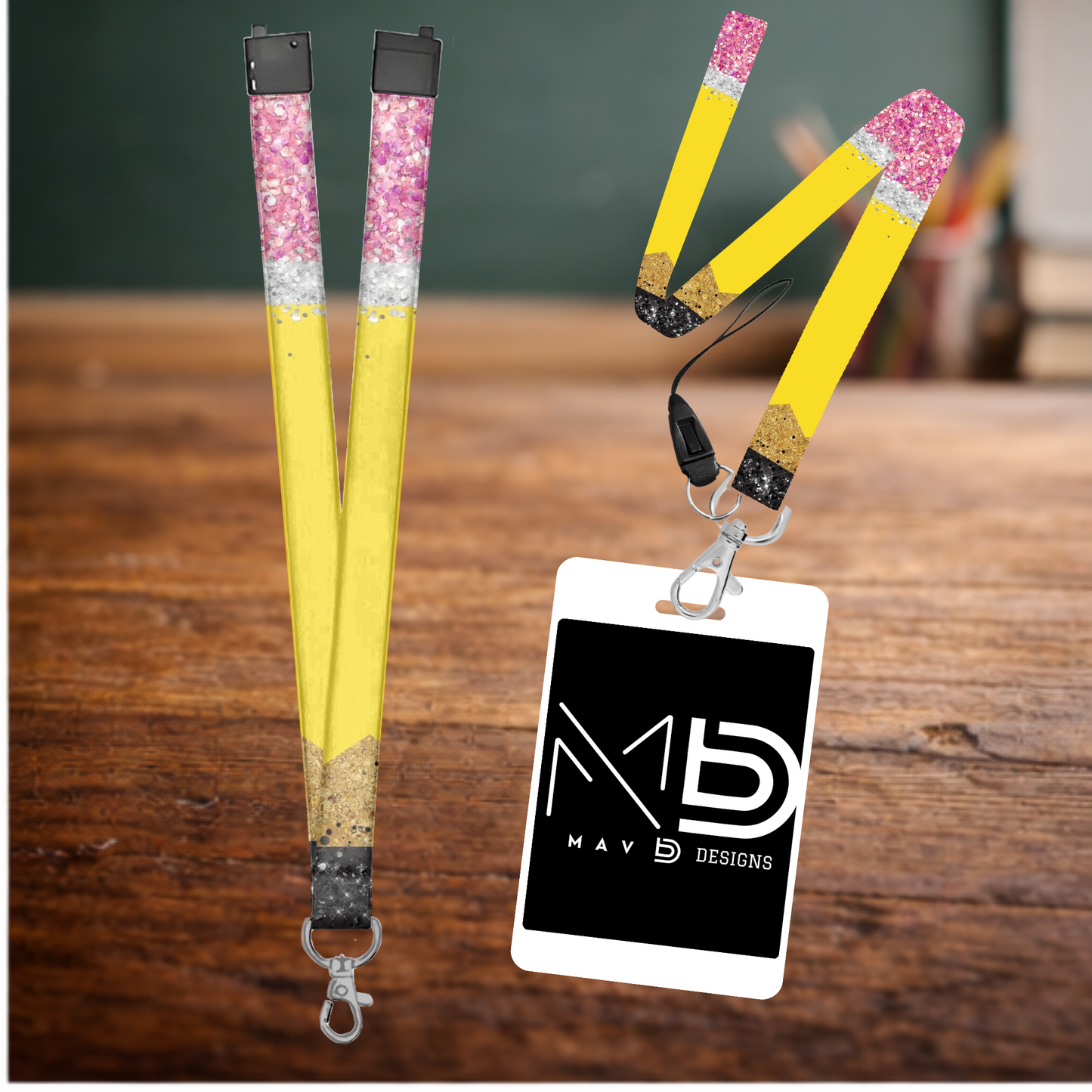 Pencil-Themed Sublimation Lanyard – Personalized Teacher Lanyard