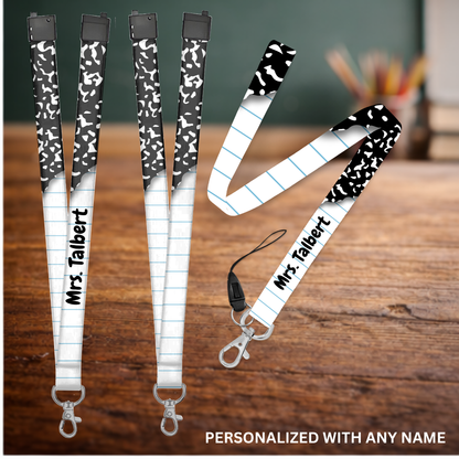 Composition Notebook Themed Sublimation Lanyard – Personalized Teacher Lanyard