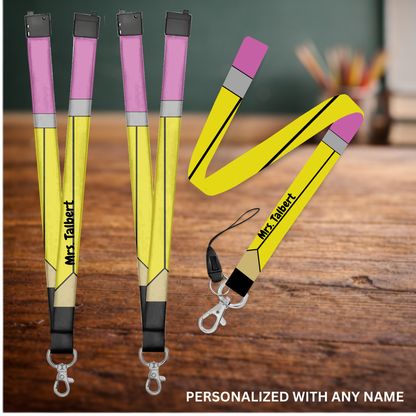 Pencil Themed Sublimation Lanyard – Personalized Teacher Lanyard