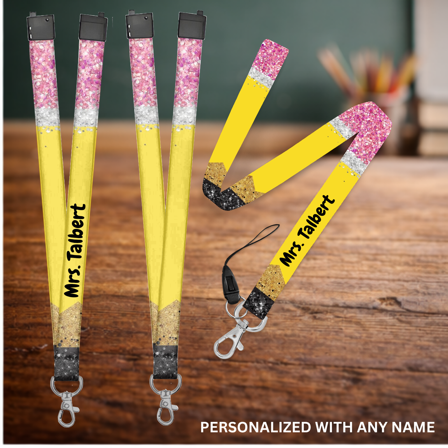 Pencil-Themed Sublimation Lanyard – Personalized Teacher Lanyard