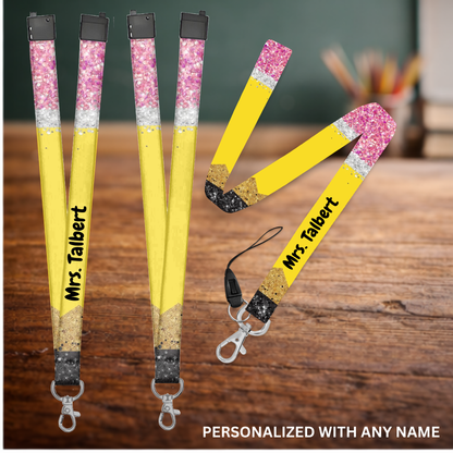 Pencil-Themed Sublimation Lanyard – Personalized Teacher Lanyard